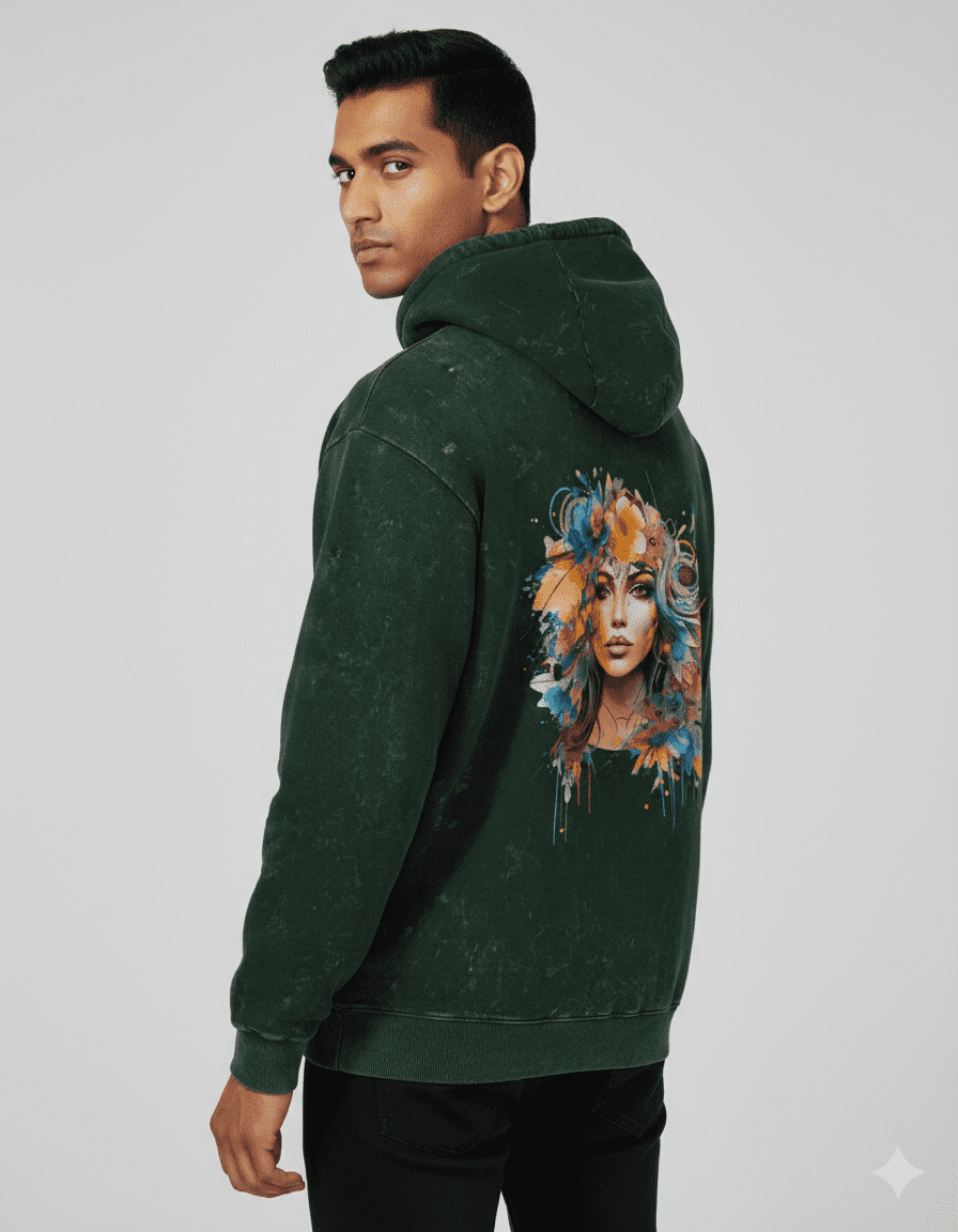 Green Acid Washed Oversized Hoodie – Men’s 300 GSM Heavyweight Cotton Streetwear - Image 2