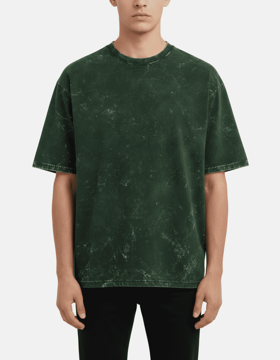 Acid Washed Oversized T-Shirt – Unisex Green Cotton Tee with Drop Shoulders