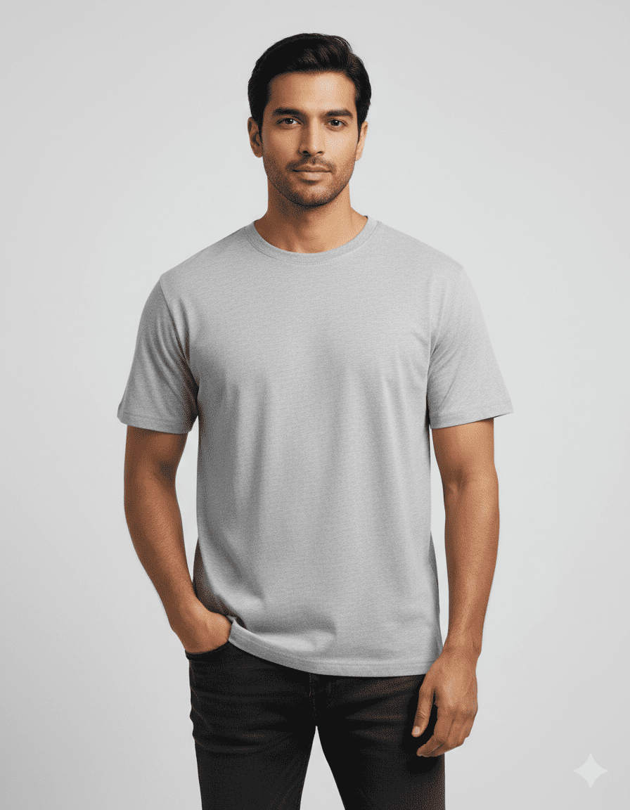Grey Melange Classic Crew Neck T-Shirt – 100% Cotton Unisex Regular Fit Everyday Tee