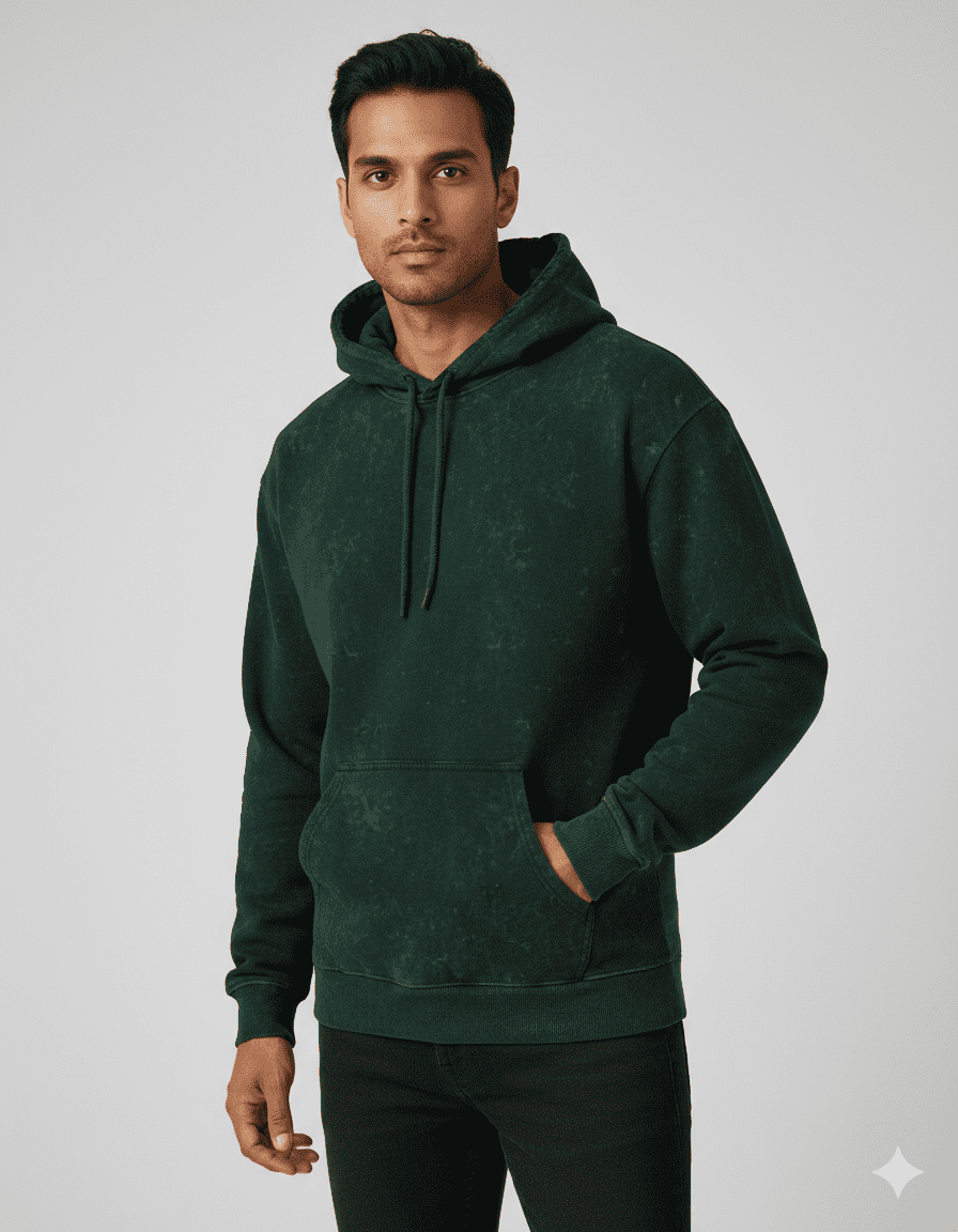 Green Acid Washed Oversized Hoodie – Men’s 300 GSM Heavyweight Cotton Streetwear